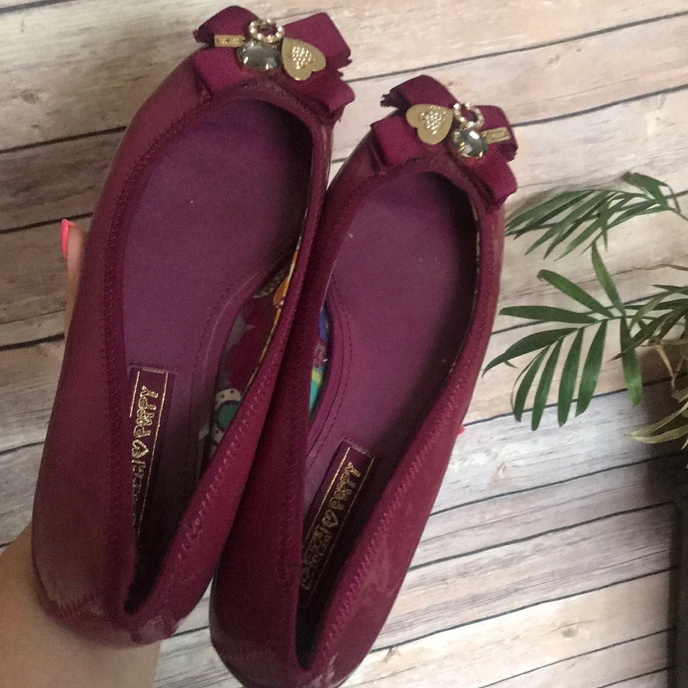 Coach Burgundy Flats with Bow Detail
